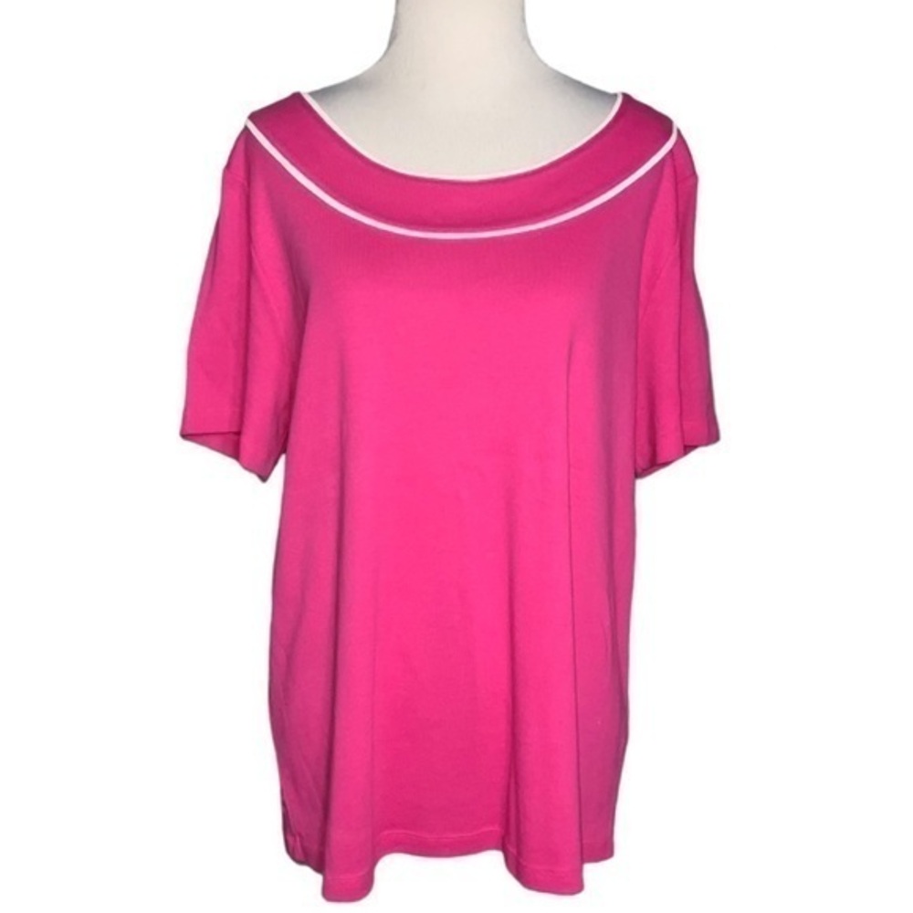 Rafaella Pink Cotton Short Sleeves Jackie O Neckline Stretchy Top XL